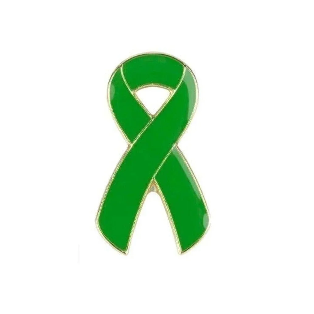 Green Awareness Ribbon Enamel Pin Gold Tone Mental Health Lyme Disease Support